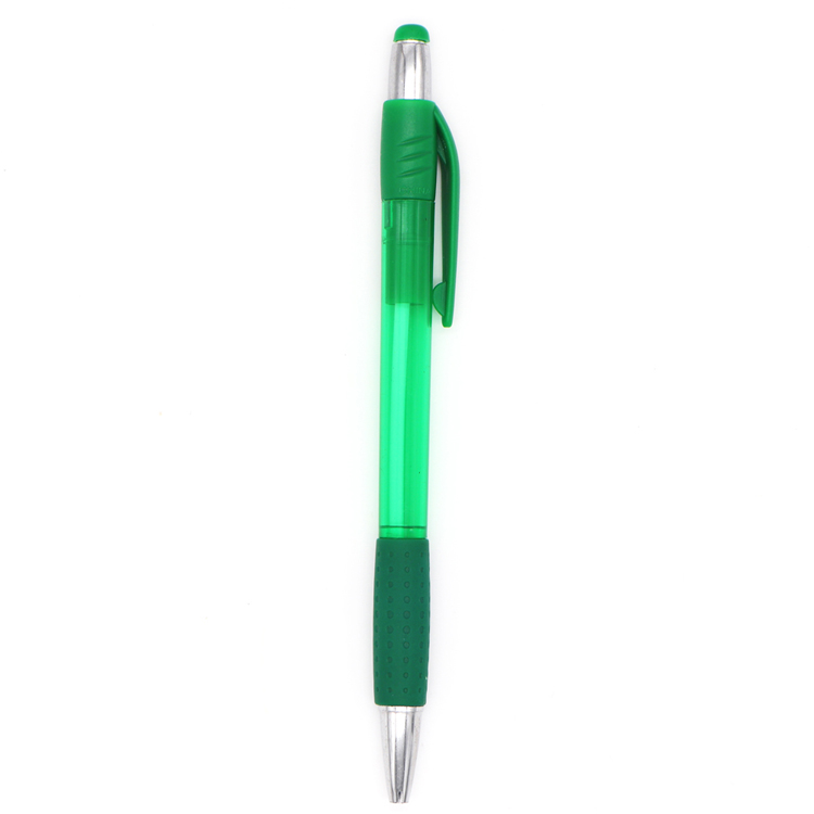 Best selling plastic ballpoint pen with plastic sleeve pen grip plastic push advertising pen